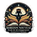 Logo d'Horizon-Nouveau, représentant une illustration d’un livre ouvert avec une femme qui sort sous une nuit étoilée, symbolisant la réinvention personnelle.